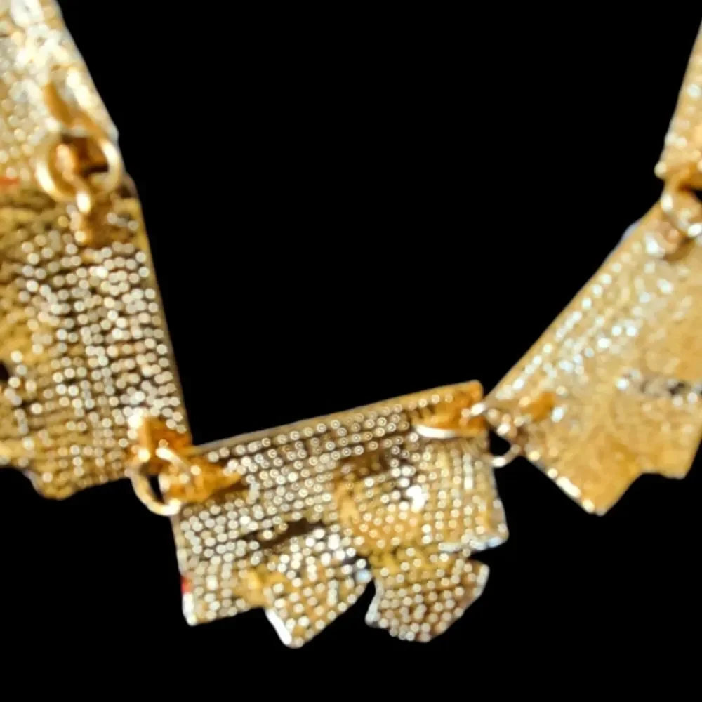 Statement Necklace And Pierced Earrings Paris! Ikita Red Enamel And Gold 16